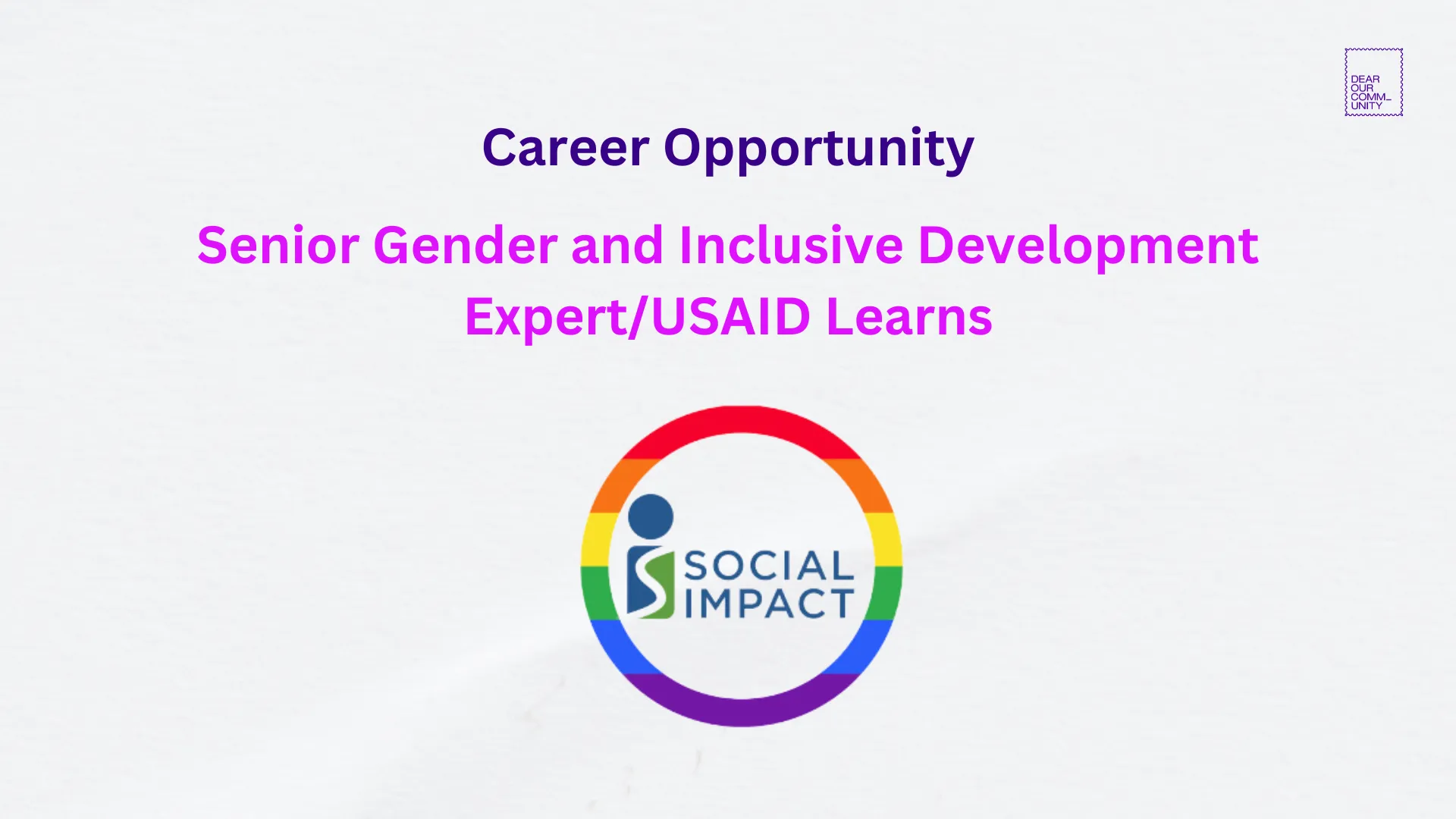 Senior Gender and Inclusive Development Expert